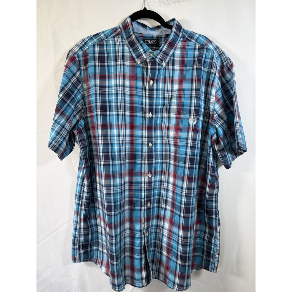 Chaps shirt size 2XL plaid short sleeve button‎ down easy care